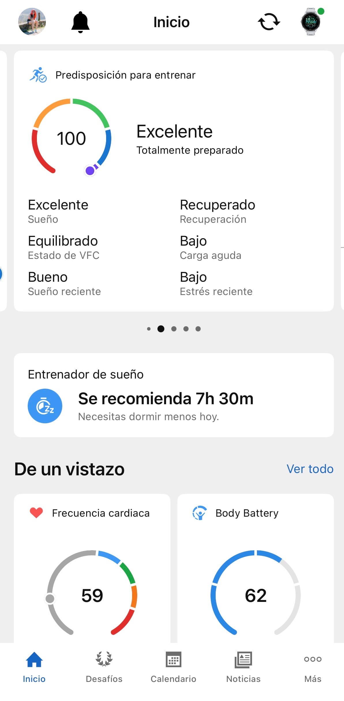Garmin Connect - Pantalla principal